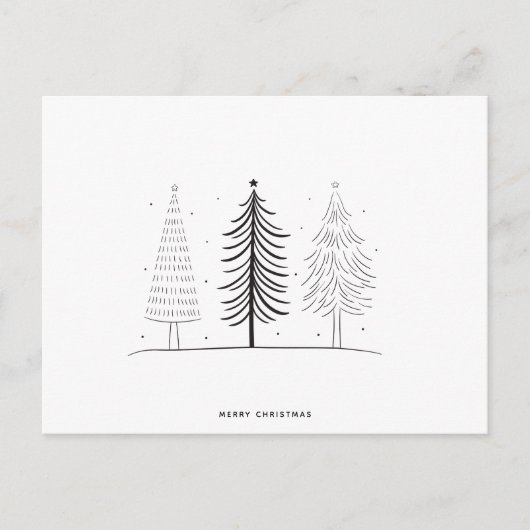 Moderne minimalistische zwart-witte kerstboom feestdagenkaart (Voorkant)