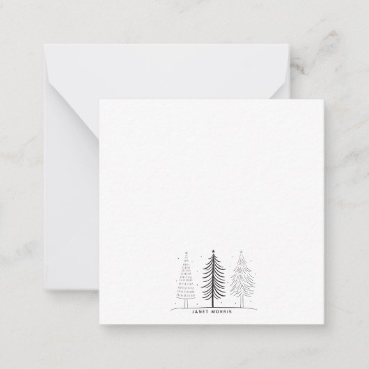 Moderne minimalistische zwart-witte kerstboom notitiekaartje (Voorkant)