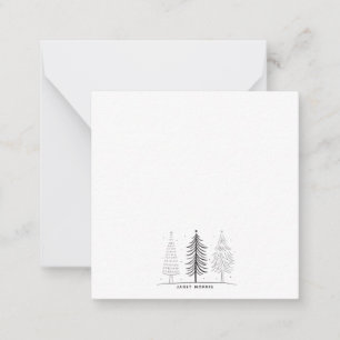Moderne minimalistische zwart-witte kerstboom notitiekaartje