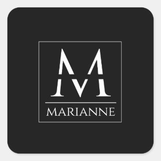Moderne minimalistische zwart-witte monogrammen vierkante sticker