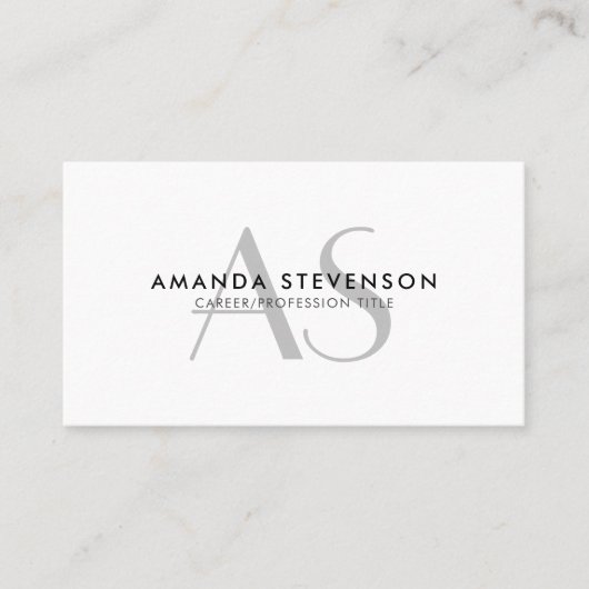 Moderne minimalistische zwart-witte monogrammen visitekaartje (Voorkant)