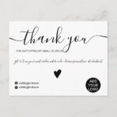 Moderne minimalistische zwart-witte orde bedankt briefkaart (Voorkant)