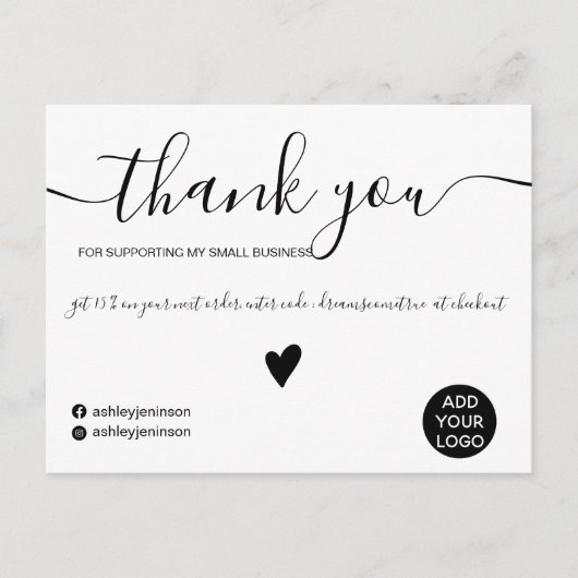 Moderne minimalistische zwart-witte orde bedankt briefkaart (Voorkant)