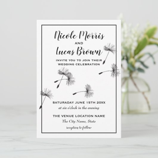 Moderne minimalistische zwart-witte paardenbloem b kaart (Staand voorkant)