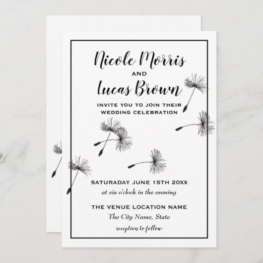 Moderne minimalistische zwart-witte paardenbloem b kaart (Voorkant / Achterkant)