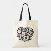 Moderne minimalistische zwart-witte Trick or treat Tote Bag (Achterkant)