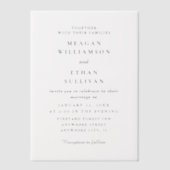 Moderne minimalistische zwart-witte zomerbruiloft vellum uitnodigingen (Voorkant)