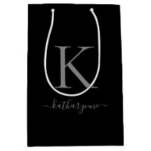 Moderne Minimalistische Zwart Zilver Monogram Naam