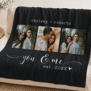 Moderne Minimalistische Zwarte 3 Foto Script Colla Fleece Deken
