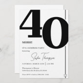 Moderne minimalistische zwarte 40e verjaardag uitn kaart (Voorkant / Achterkant)
