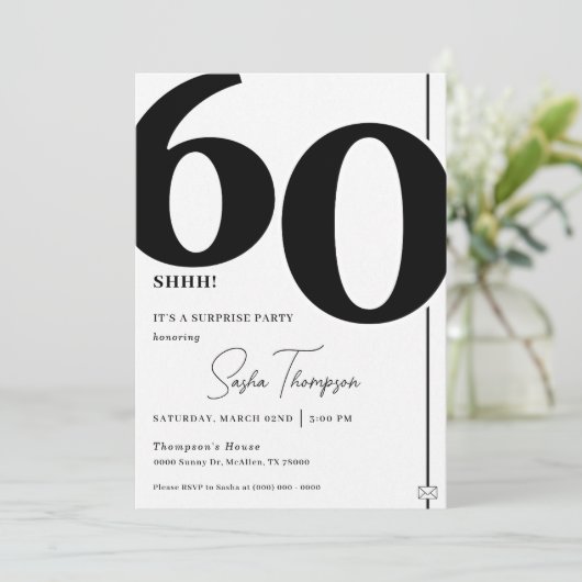 Moderne minimalistische zwarte 60e verjaardag uitn kaart (Staand voorkant)