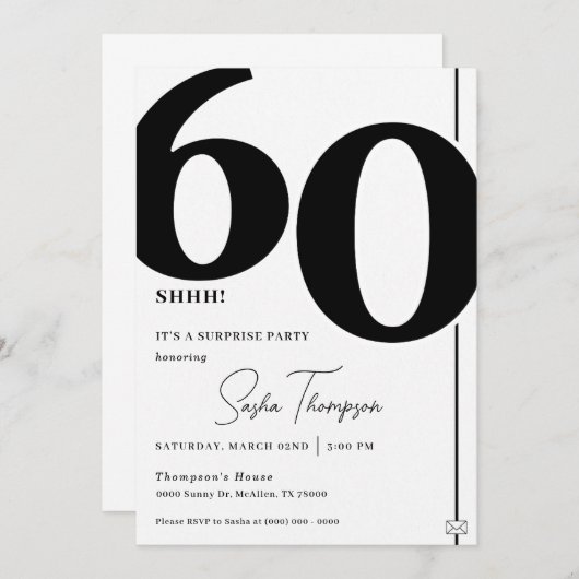 Moderne minimalistische zwarte 60e verjaardag uitn kaart (Voorkant / Achterkant)