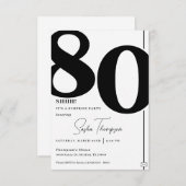 Moderne minimalistische zwarte 80e verjaardag uitn kaart (Voorkant / Achterkant)