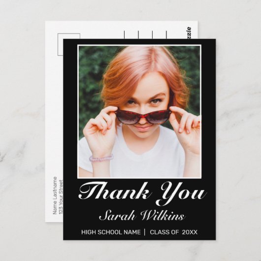 Moderne, minimalistische zwarte Afstuderen Foto-Be Briefkaart (Voorkant / Achterkant)