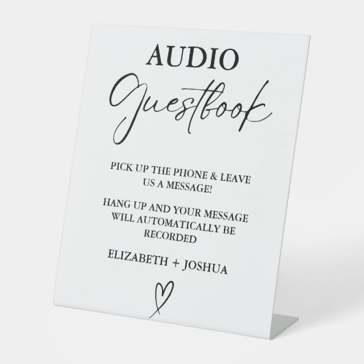 Moderne minimalistische zwarte audio gastenboek te reclamebord met voetstuk (Voorkant)