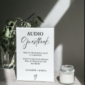 Moderne minimalistische zwarte audio gastenboek te reclamebord met voetstuk