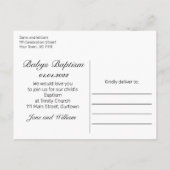 Moderne minimalistische zwarte Baby doop Aankondigingskaart (Achterkant)