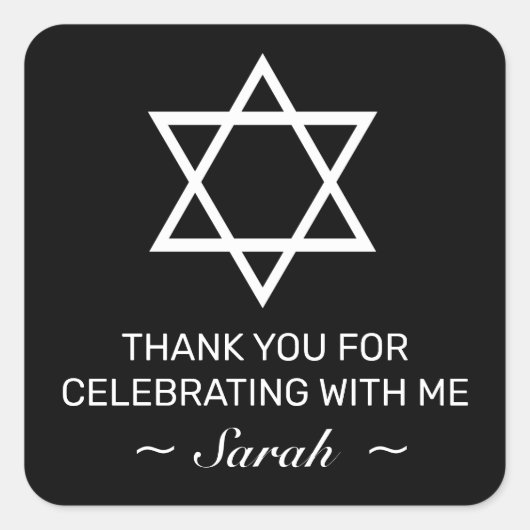 Moderne minimalistische zwarte bar bat mitzvah dan vierkante sticker (Voorkant)