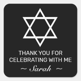 Moderne minimalistische zwarte bar bat mitzvah dan vierkante sticker