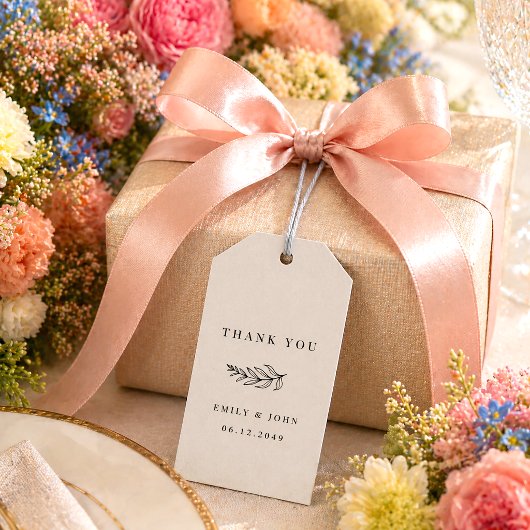Moderne Minimalistische Zwarte & Beige Bruiloft Cadeaulabel