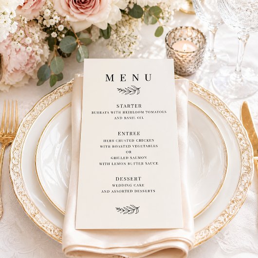 Moderne Minimalistische Zwarte & Beige Bruiloft Menu
