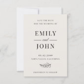Moderne Minimalistische Zwarte & Beige Bruiloft Save The Date (Voorkant)