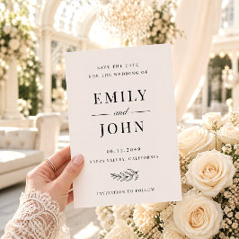 Moderne Minimalistische Zwarte & Beige Bruiloft Save The Date