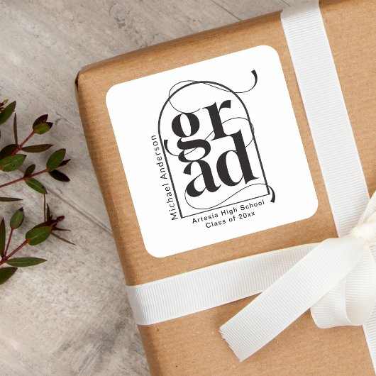 Moderne Minimalistische Zwarte Boog Vet Afstuderen Vierkante Sticker