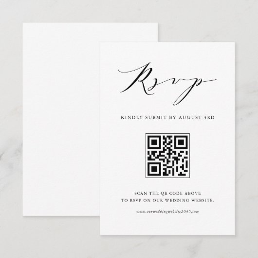 Moderne, minimalistische zwarte-brouwerij-QR-code RSVP Kaartje (Voorkant / Achterkant)