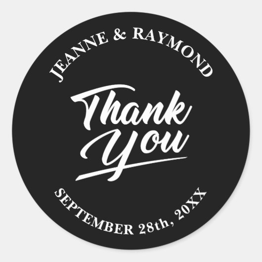 Moderne minimalistische zwarte bruiloft dank u gun ronde sticker (Voorkant)