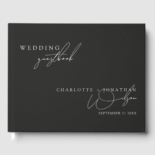 Moderne, minimalistische zwarte bruiloft Foto Boot Gastenboek (Voorkant)