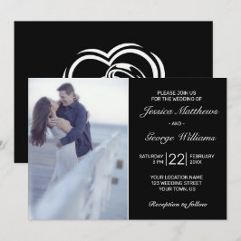 Moderne minimalistische zwarte bruiloft foto uitno kaart