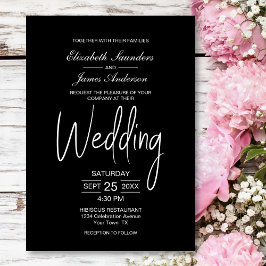 Moderne minimalistische zwarte bruiloft kaart