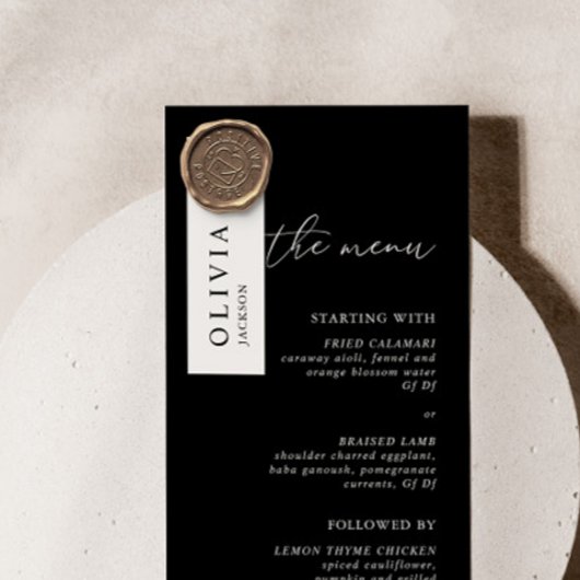 Moderne minimalistische zwarte bruiloft menu