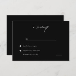 Moderne minimalistische zwarte bruiloft RSVP kaartje