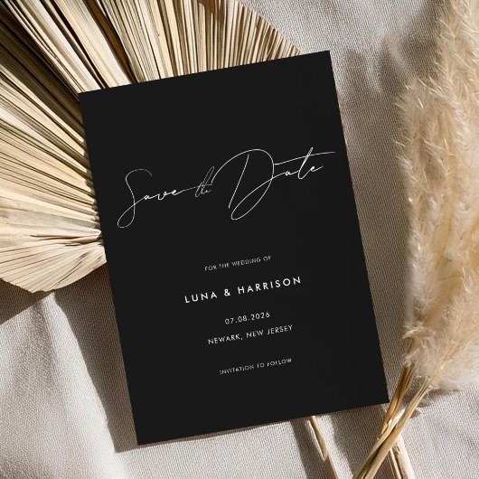 Moderne minimalistische zwarte bruiloft Save the D Save The Date