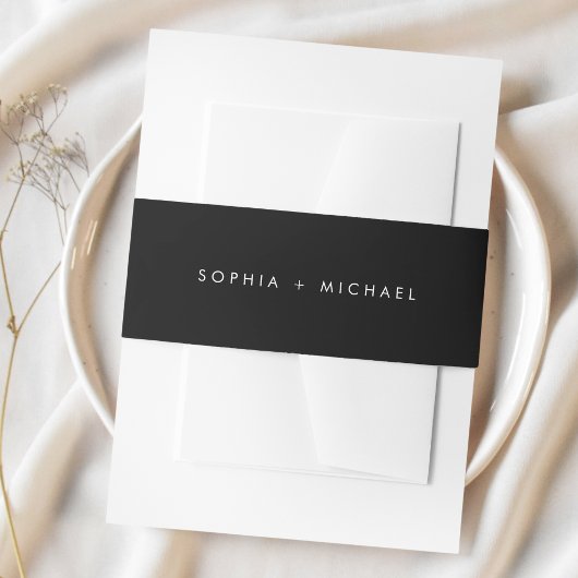 Moderne minimalistische zwarte bruiloft uitnodigingen wikkel