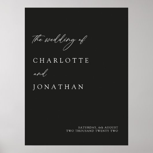 Moderne minimalistische zwarte bruiloft — Welkomst Poster (Voorkant)