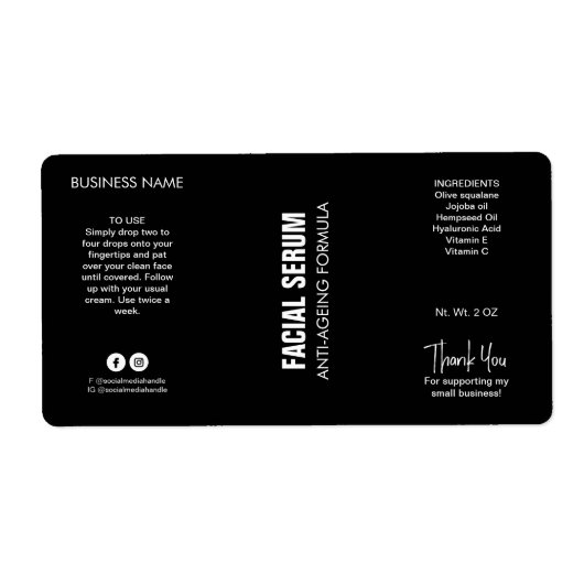 Moderne minimalistische zwarte druppelfles etiket (Voorkant)