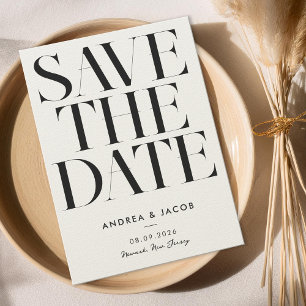 Moderne minimalistische zwarte en EcruChic bruilof Save The Date