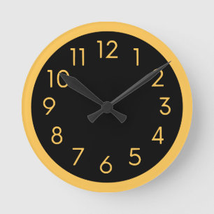 Moderne, minimalistische zwarte en gele keuken ronde klok