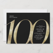 Moderne, minimalistische zwarte en gouden 100e ver kaart (Voorkant)