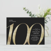 Moderne, minimalistische zwarte en gouden 100e ver kaart (Staand voorkant)