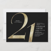 Moderne, minimalistische zwarte en gouden 21ste ve kaart (Voorkant)