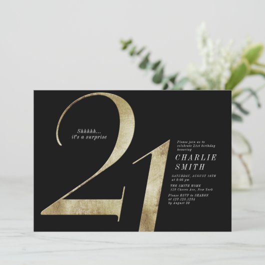Moderne, minimalistische zwarte en gouden 21ste ve kaart (Staand voorkant)