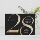 Moderne, minimalistische zwarte en gouden 28ste ve kaart (Staand voorkant)