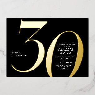 Moderne minimalistische zwarte en gouden 30e verja folie uitnodiging