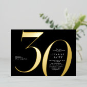 Moderne minimalistische zwarte en gouden 30e verja folie uitnodiging (Staand Voorkant)