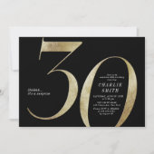 Moderne, minimalistische zwarte en gouden 30ste ve kaart (Voorkant)