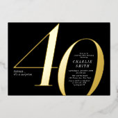 Moderne, minimalistische zwarte en gouden 40ste ve folie uitnodiging (Voorkant)